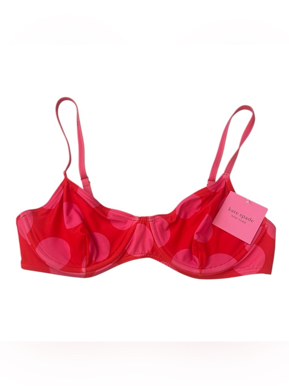 Kate Spade Flame Scarlett Polka Dot Bikini Top Large NWT Underwire Pink Red - Picture 3 of 10